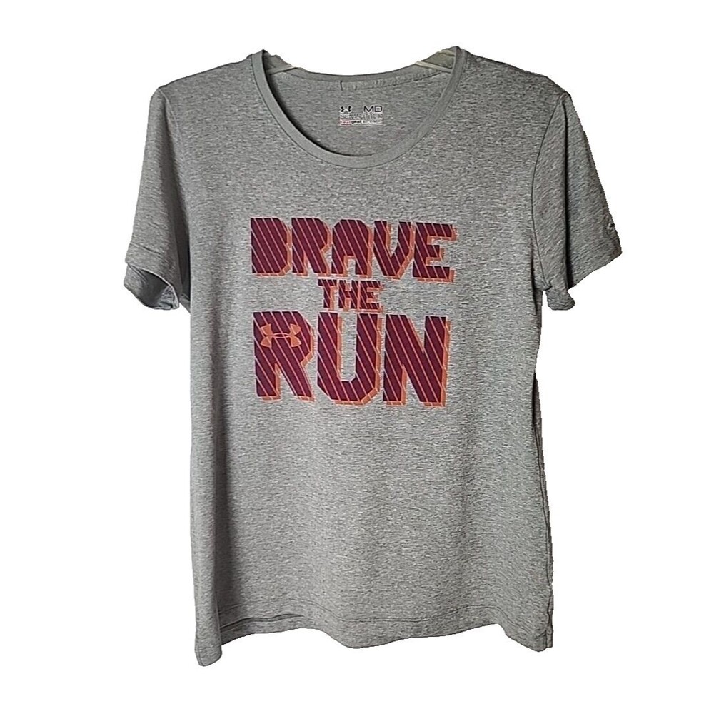 Under Armour Womens Heat Gear Semi Fitted Gray Brave The Run Top Size Medium